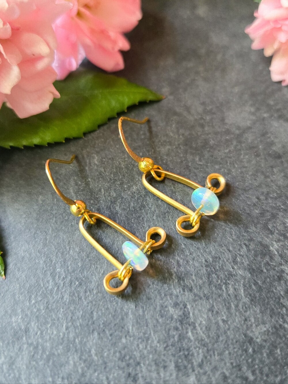 NWT Welo Opal Handmade Dainty Brass Earrings